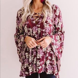 Burgundy Bell Sleeve Top
